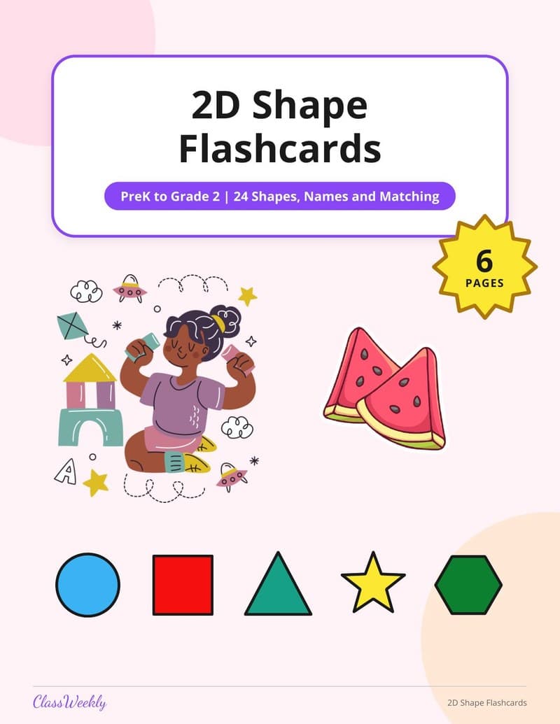 2D Shape Flashcards - Kindergarten Shapes worksheet preview
