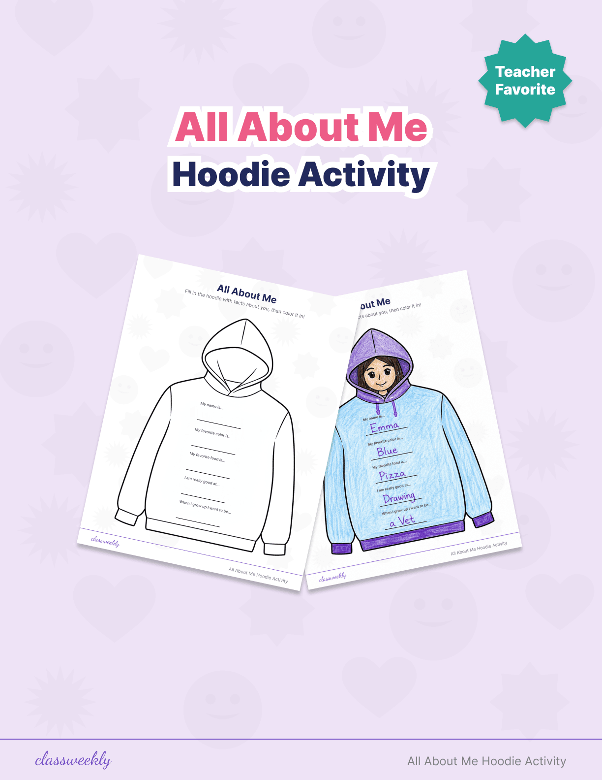 All About Me Hoodie Activity - 1st Grade Activity Packets worksheet preview