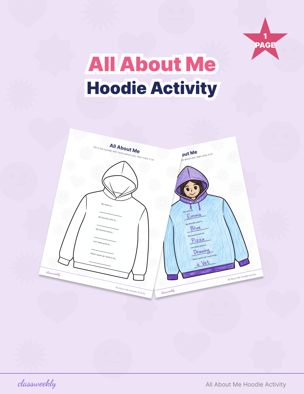All About Me Hoodie Activity - 1st Grade Activity Packets worksheet preview
