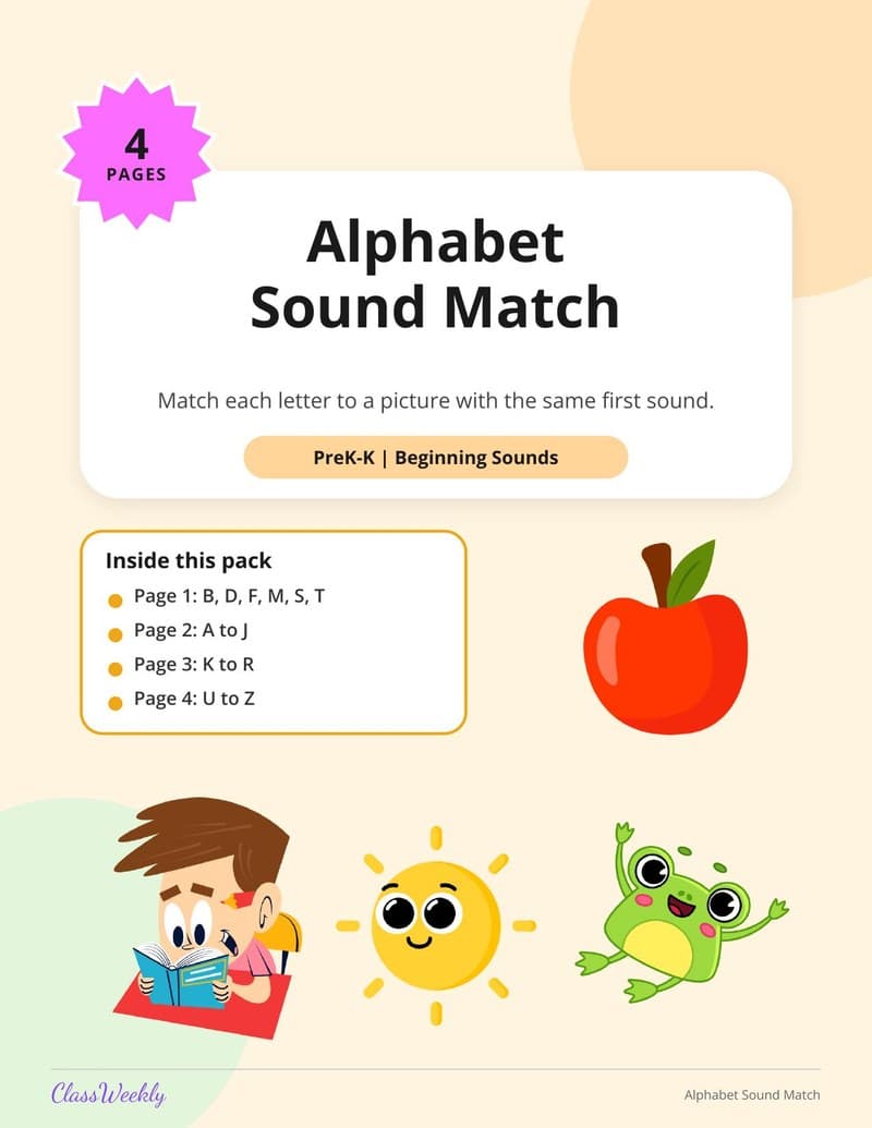 Alphabet Sound Match - 1st Grade Alphabet worksheet preview
