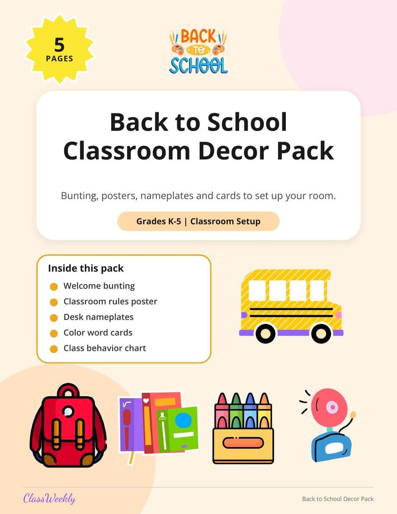 Back to School Classroom Decor Pack - 1st Grade Classroom Setup worksheet preview