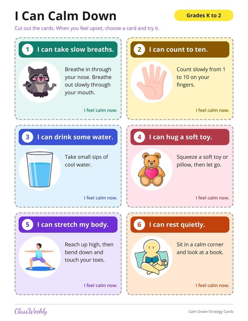 Calm Down Strategy Cards - Kindergarten Mindfulness worksheet preview