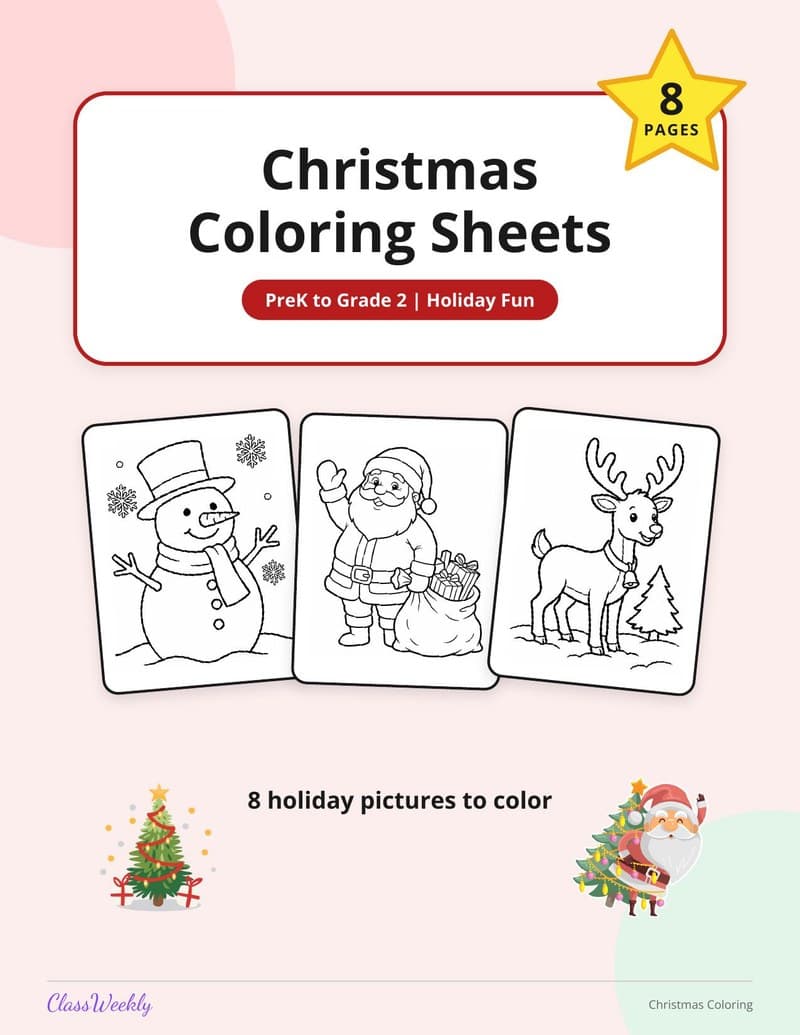 Christmas Coloring Sheets - Kindergarten Holiday Activities printable preview