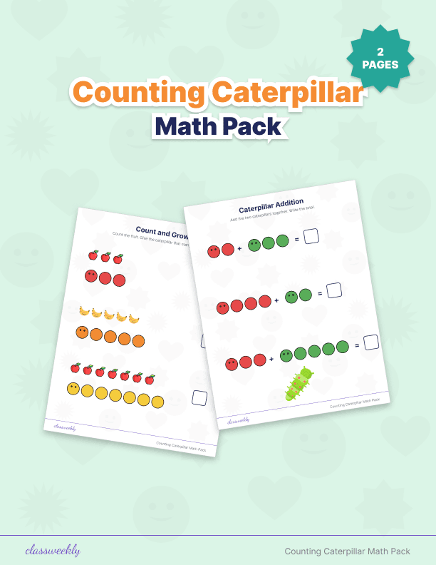 Counting Caterpillar Math Pack - Kindergarten Numbers worksheet preview