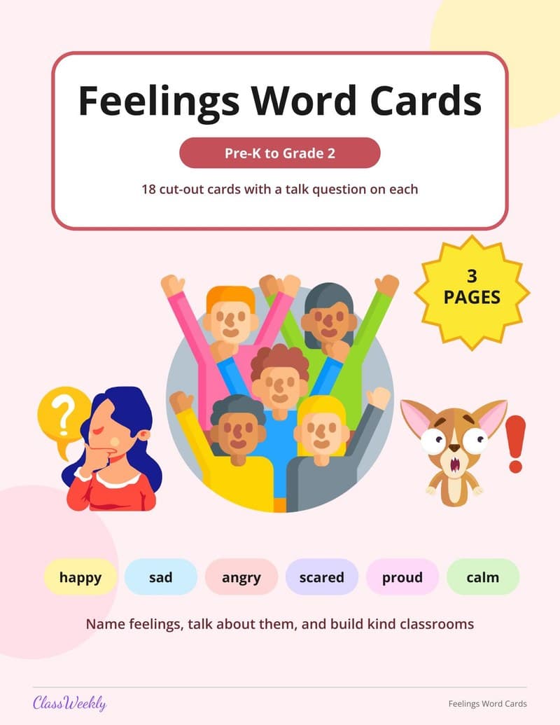 Feelings Word Cards - Kindergarten Emotions worksheet preview