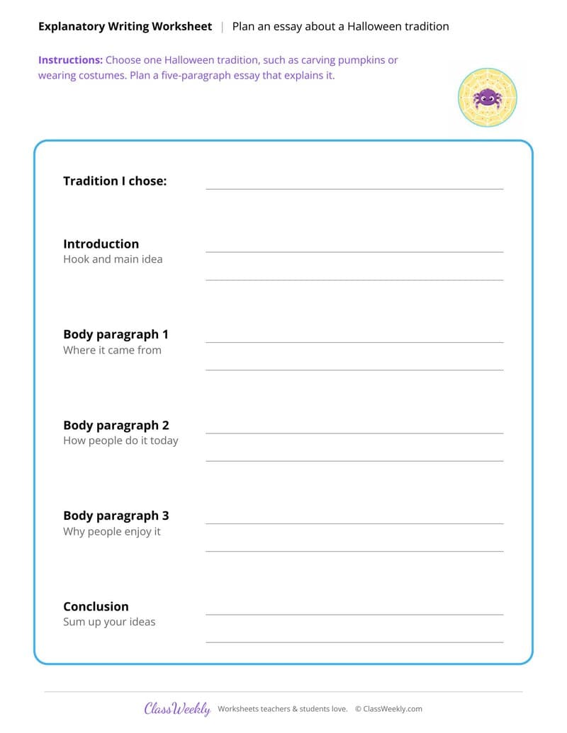 Plan an Essay - Halloween - 5th Grade worksheet preview