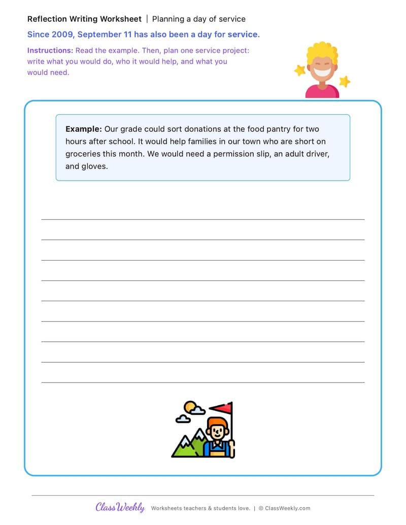 Planning a Day of Service - Patriot Day - 5th Grade worksheet preview