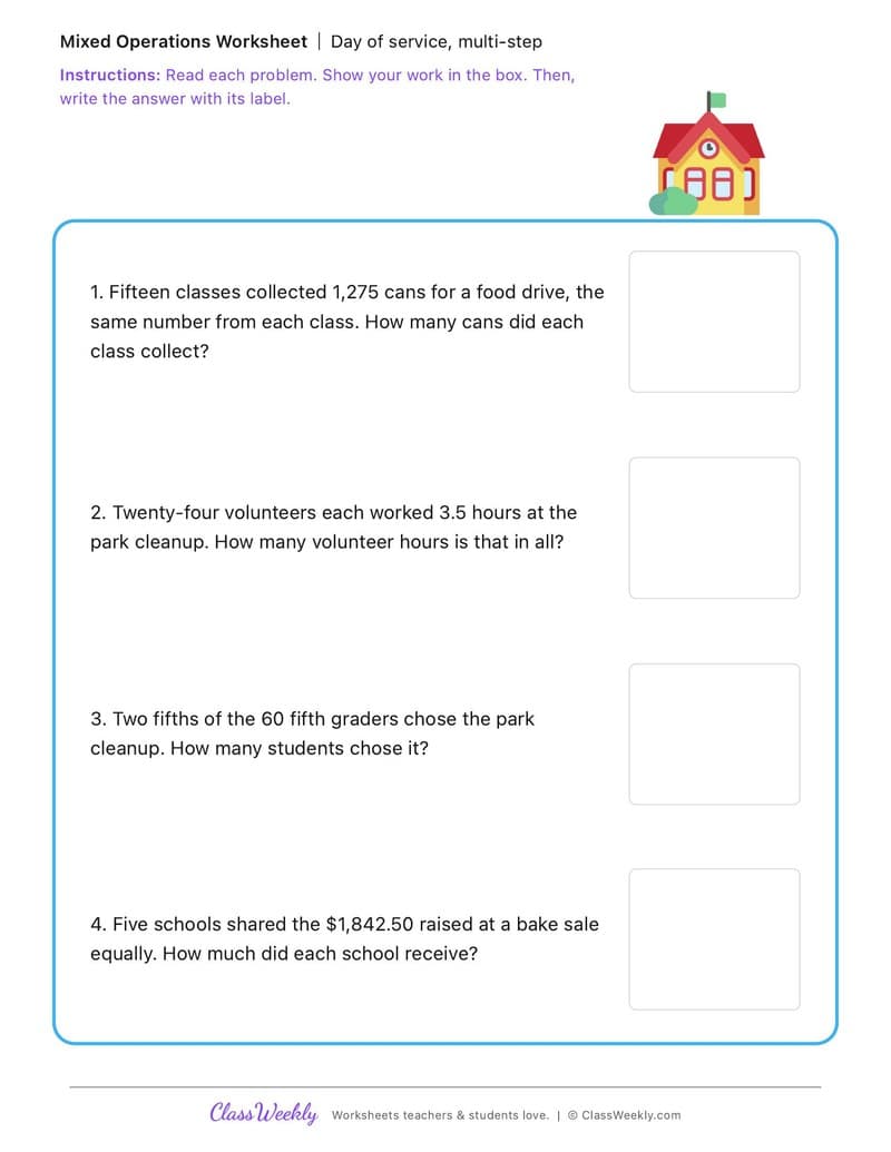 Day of Service, Multi-Step - Patriot Day - 5th Grade worksheet preview