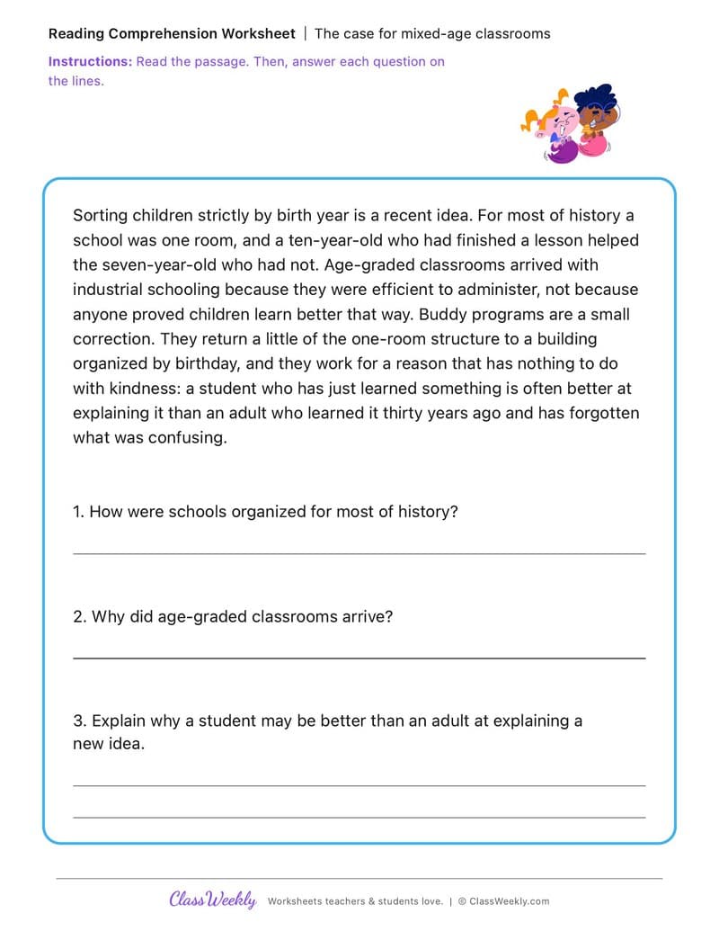 The case for mixed-age classrooms - Kindergarten Buddy Day - 5th Grade worksheet preview