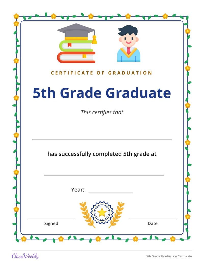 5th Grade Graduation Certificate - 5th Grade Certificates and Awards worksheet preview