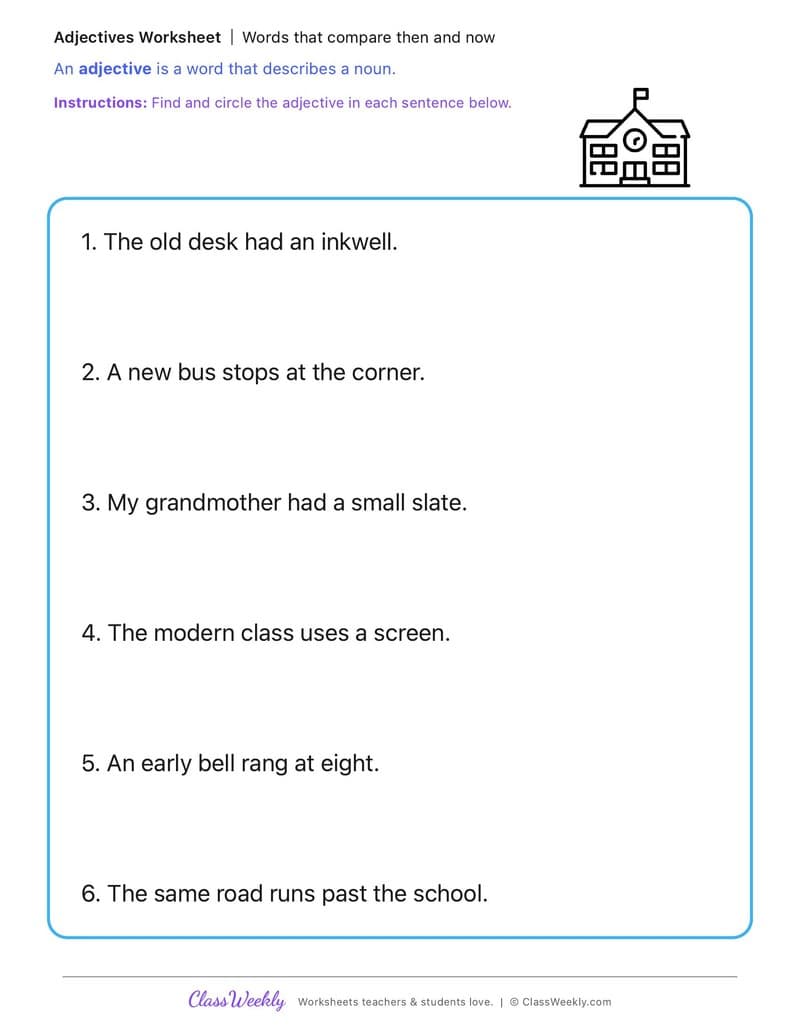 Words that compare then and now - Change and Continuity - 1st Grade worksheet preview