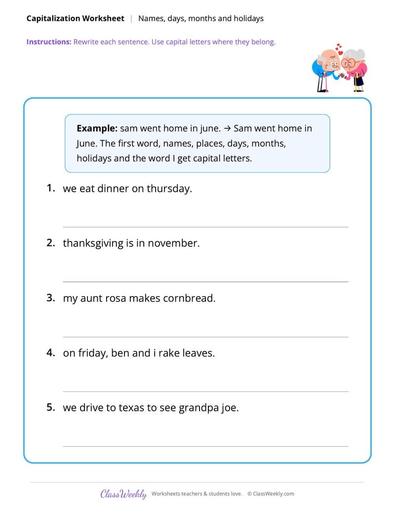 Thanksgiving Capitalization: Holidays - 1st Grade worksheet preview
