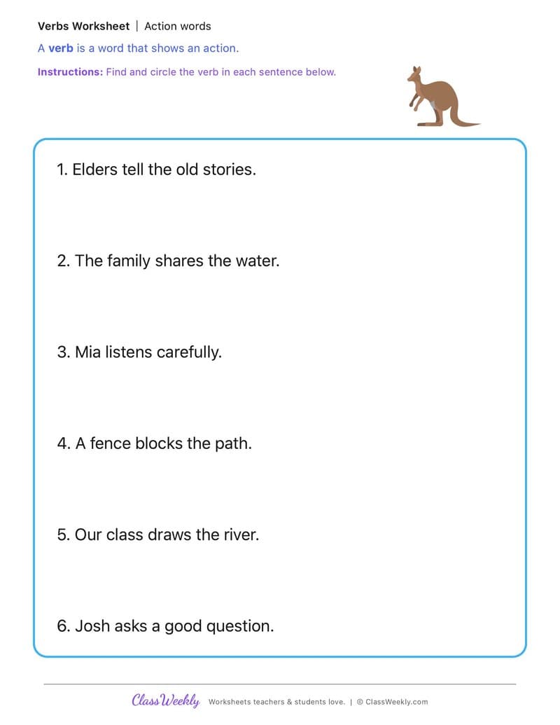 Action words - Effects of First Fleet Contact on First Nations Australians - 1st Grade worksheet preview