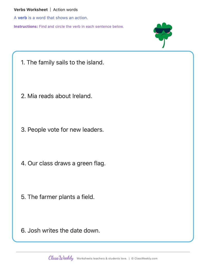 Action words - Irish Revolution and War of Independence - 1st Grade worksheet preview