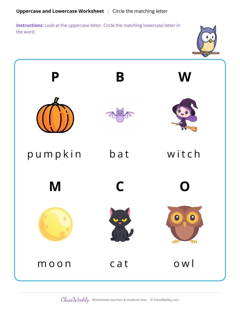 Circle the Lowercase Letter - Halloween - 1st Grade worksheet preview
