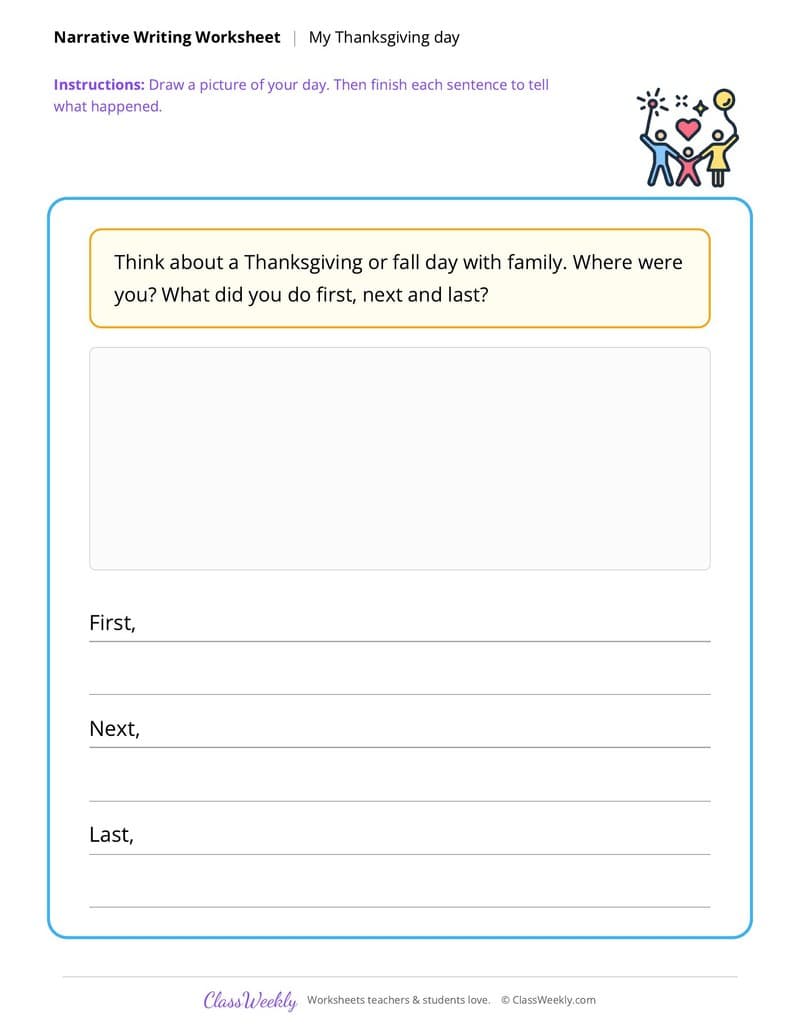 Thanksgiving Narrative Writing Prompt - 1st Grade worksheet preview