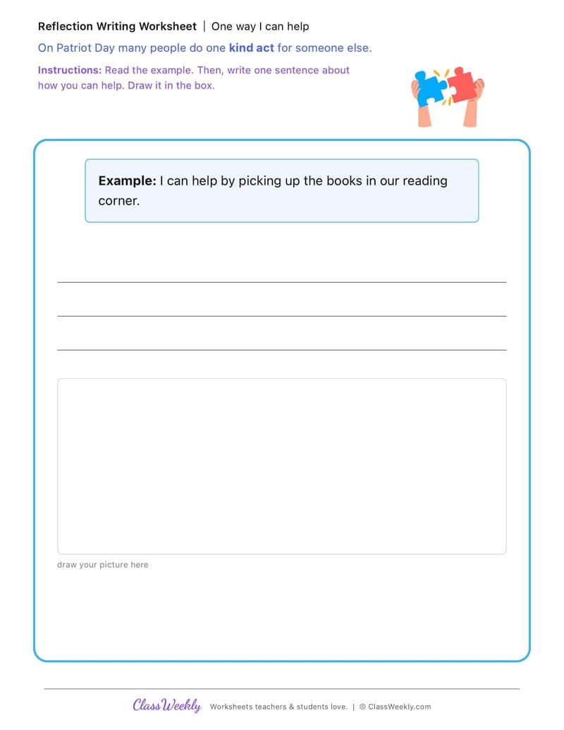 One Way I Can Help - Patriot Day - 1st Grade worksheet preview