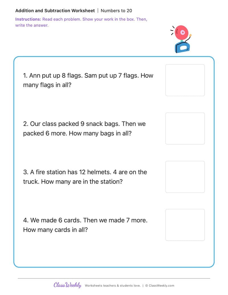 Numbers to 20 - Patriot Day - 1st Grade worksheet preview