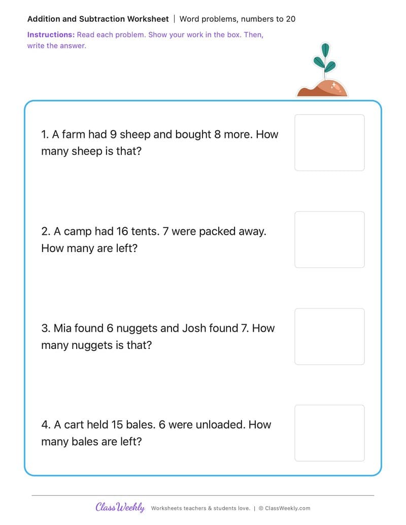 Word problems, numbers to 20 - Colonial Australia (British Colonisation) - 1st Grade worksheet preview