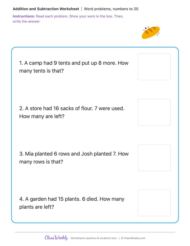 Word problems, numbers to 20 - The First British Colony in Australia - 1st Grade worksheet preview
