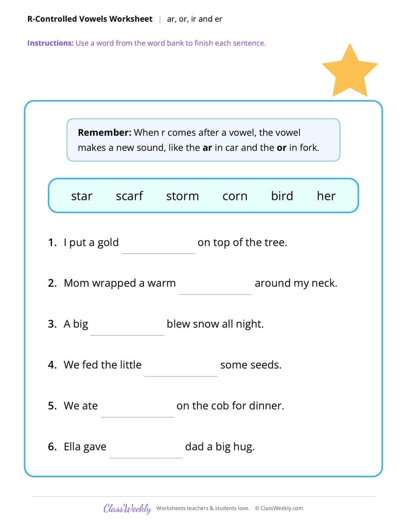 Christmas R-Controlled Vowels - 1st Grade worksheet preview