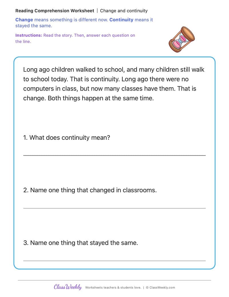 Change and continuity - 1st Grade worksheet preview