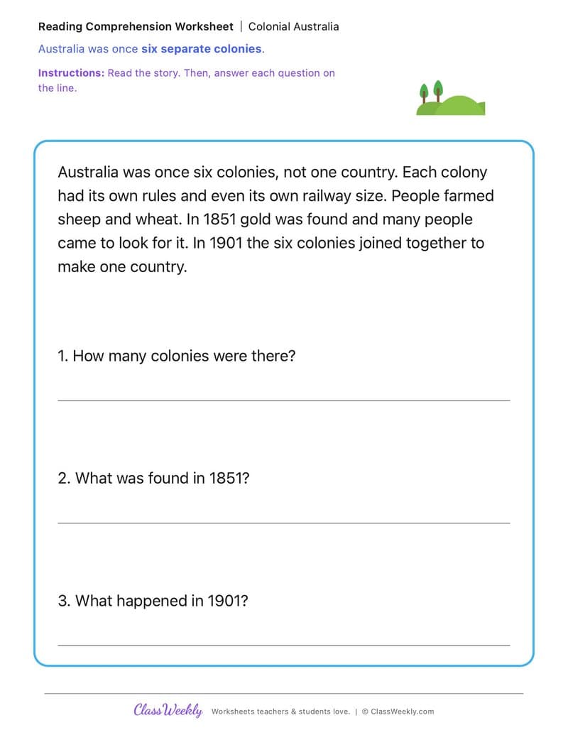 Colonial Australia - 1st Grade worksheet preview