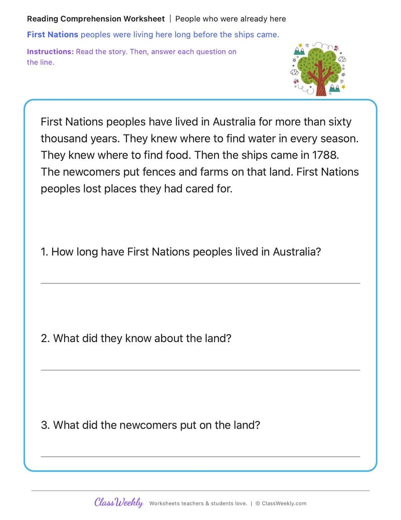 People who were already here - Effects of First Fleet Contact on First Nations Australians - 1st Grade worksheet preview