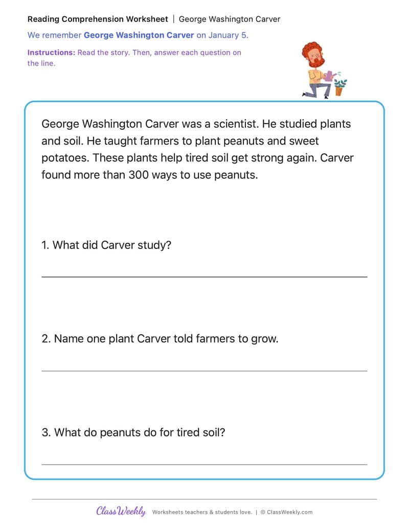 George Washington Carver - 1st Grade worksheet preview
