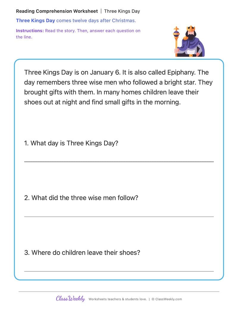 Three Kings Day - 1st Grade worksheet preview