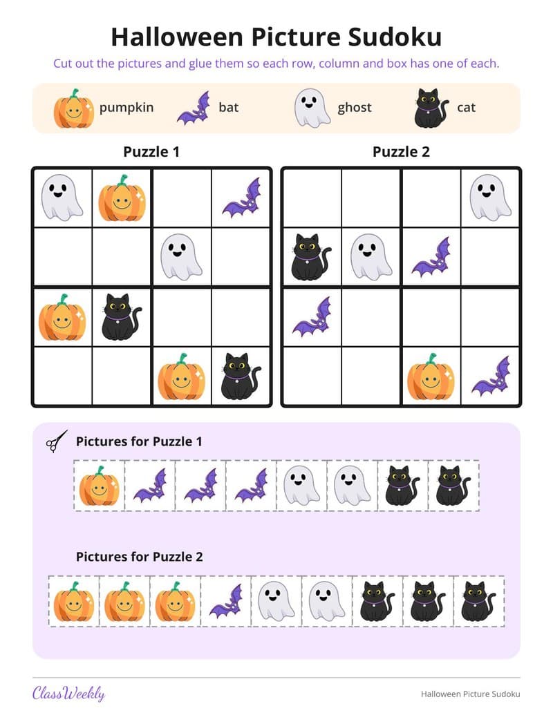 Halloween Picture Sudoku - 1st Grade worksheet preview