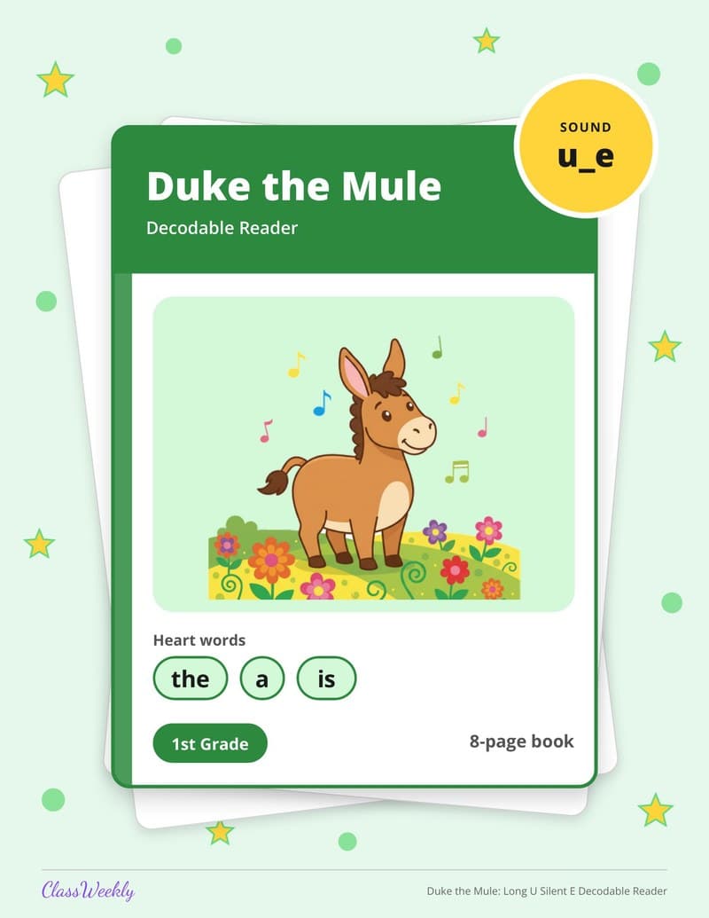 Duke the Mule: Long U Silent E Decodable Reader - 1st Grade Decodable Readers printable preview