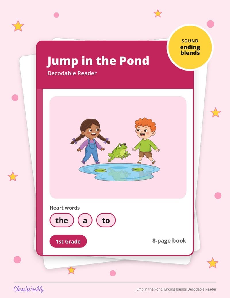 Jump in the Pond: Ending Blends Decodable Reader - 1st Grade Decodable Readers printable preview