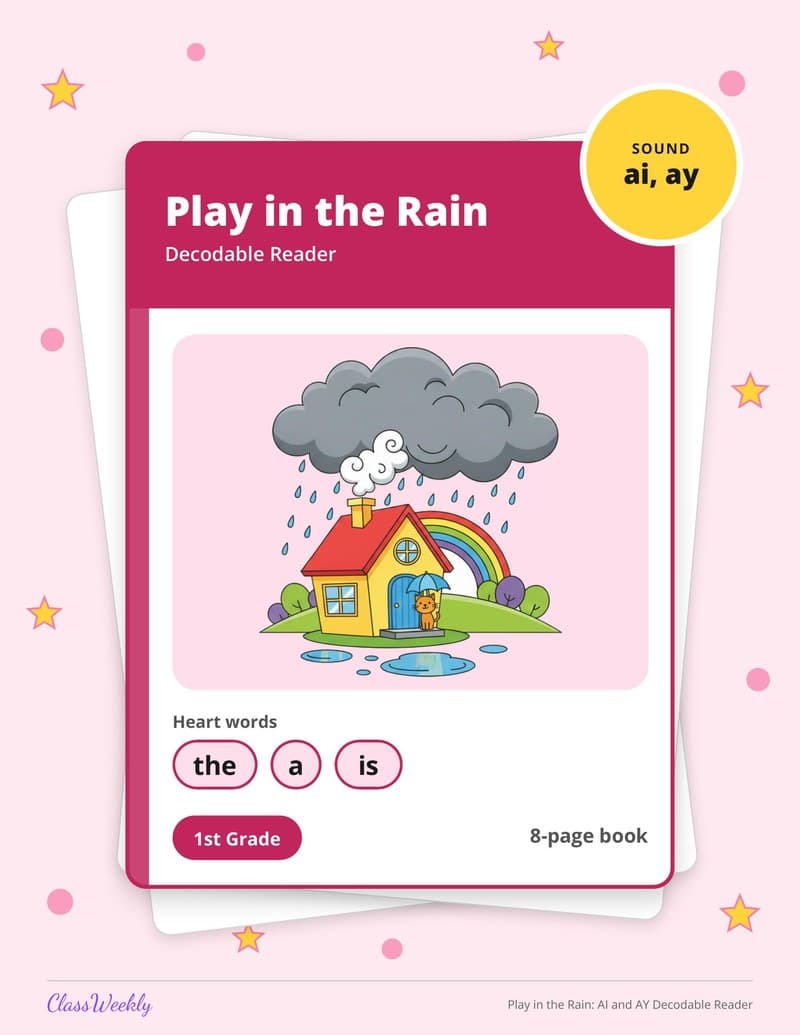 Play in the Rain: AI and AY Decodable Reader - 1st Grade Decodable Readers printable preview