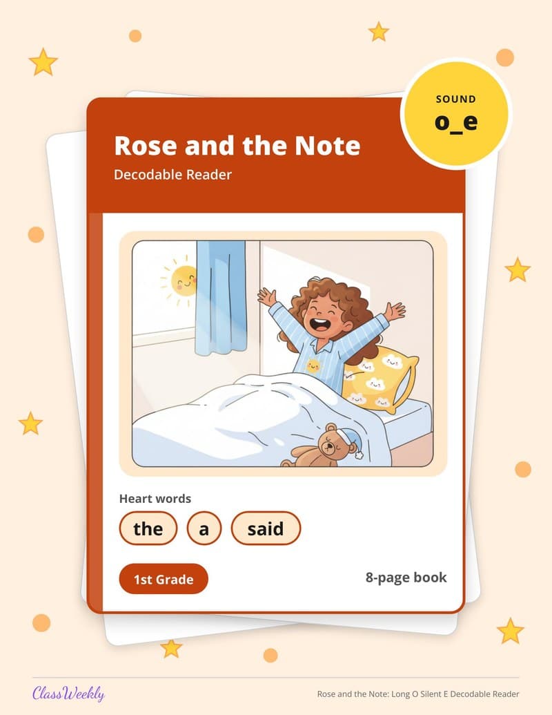 Rose and the Note: Long O Silent E Decodable Reader - 1st Grade Decodable Readers printable preview