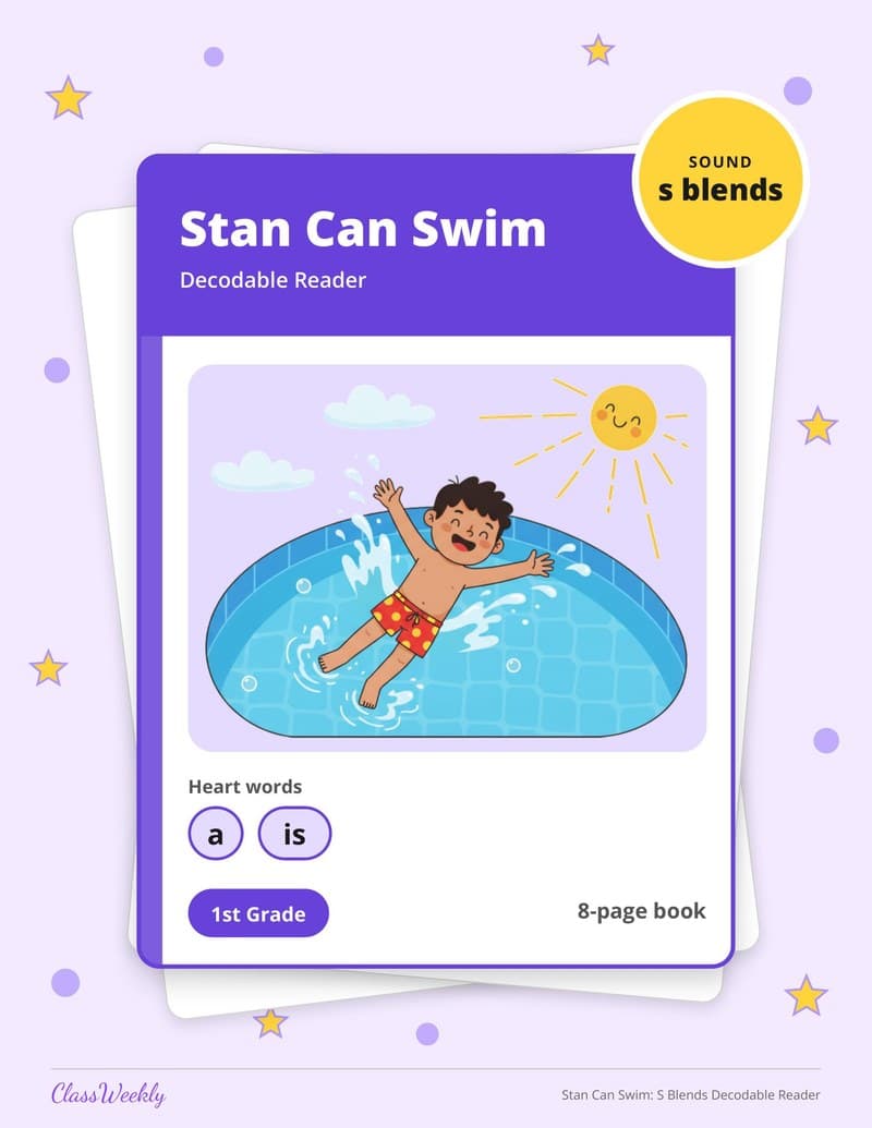 Stan Can Swim: S Blends Decodable Reader - 1st Grade Decodable Readers printable preview