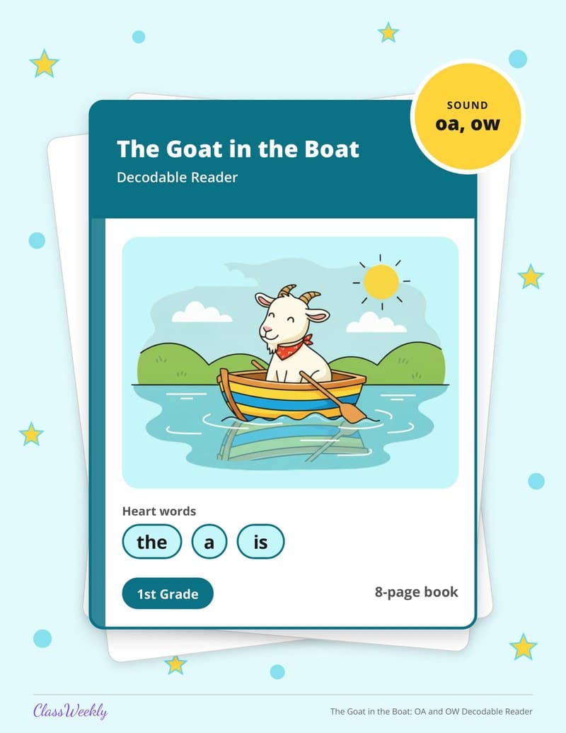 The Goat in the Boat: OA and OW Decodable Reader - 1st Grade Decodable Readers printable preview