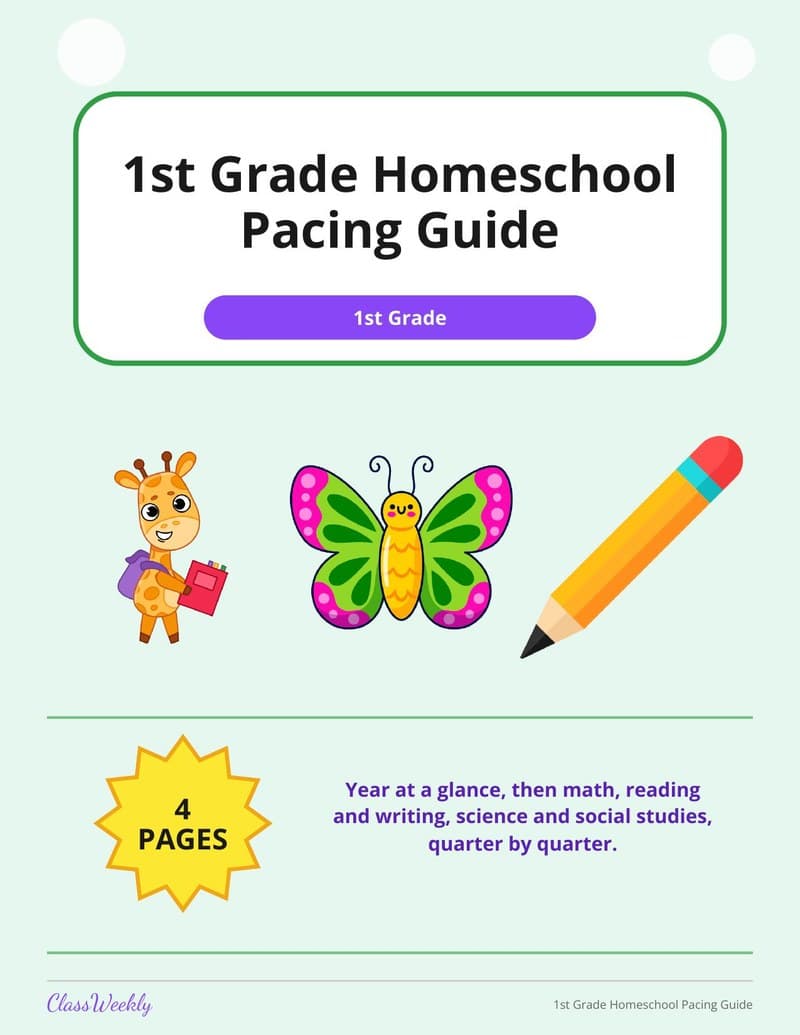 1st Grade Homeschool Pacing Guide - 1st Grade Homeschool Planning worksheet preview