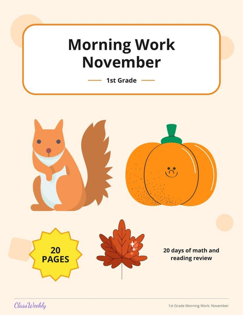 1st Grade Morning Work: November - 1st Grade Morning Work worksheet preview