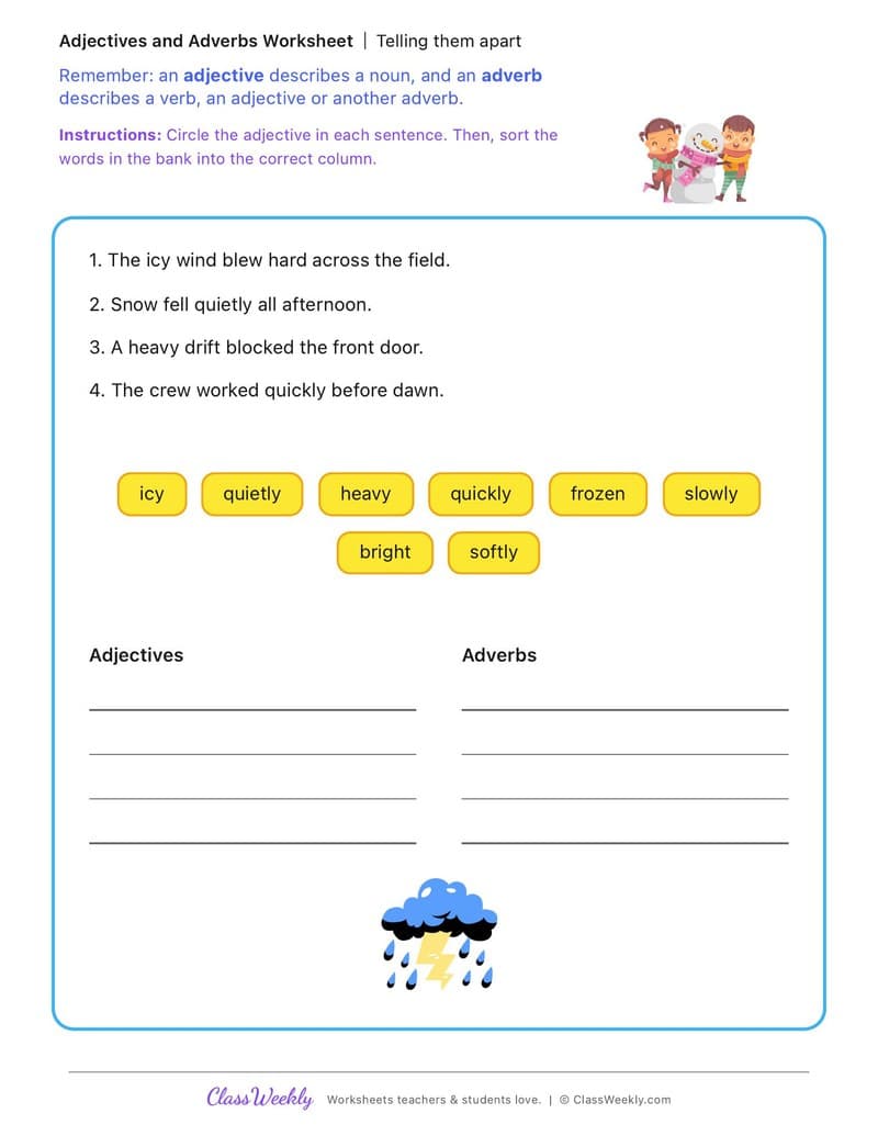 Telling them apart - Winter Science & Weather - 4th Grade worksheet preview