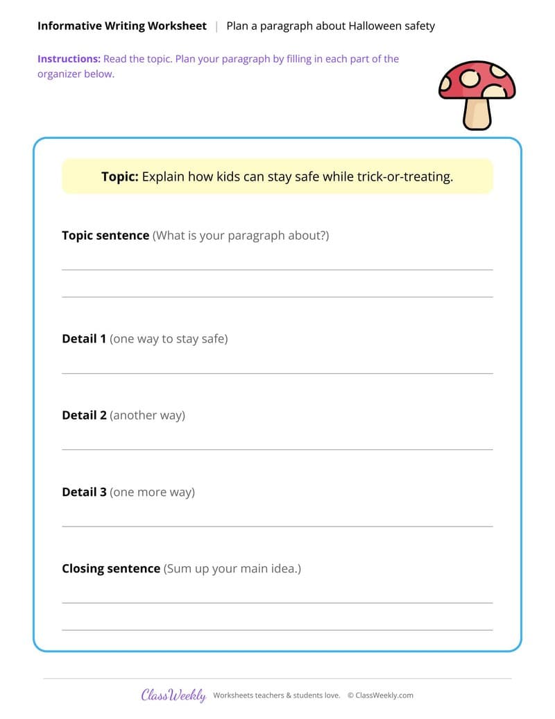 Plan an Informative Paragraph - Halloween - 4th Grade worksheet preview