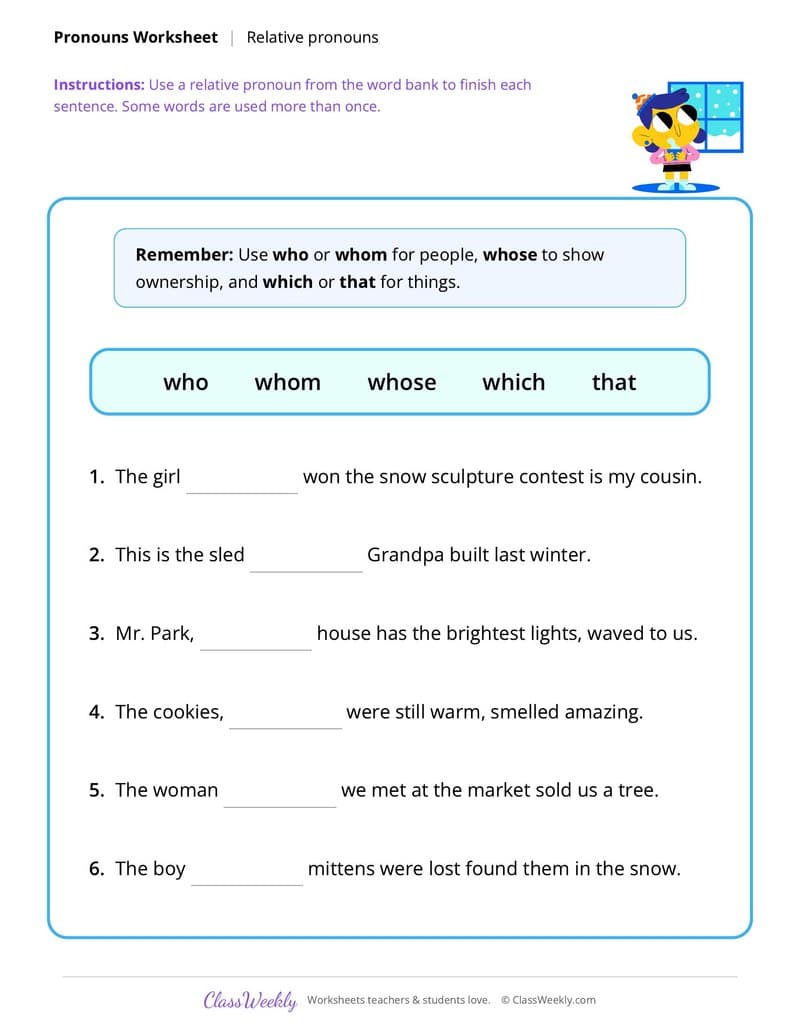 Christmas Relative Pronouns - 4th Grade worksheet preview