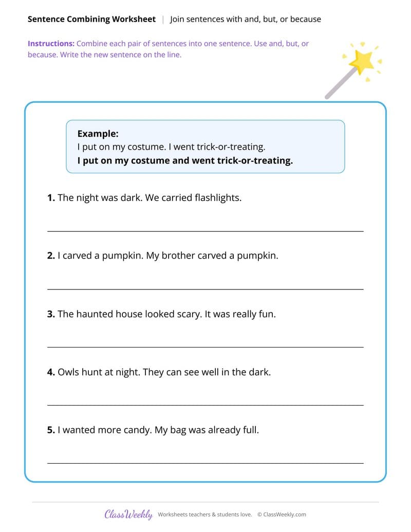 Combine Sentences - Halloween - 4th Grade worksheet preview