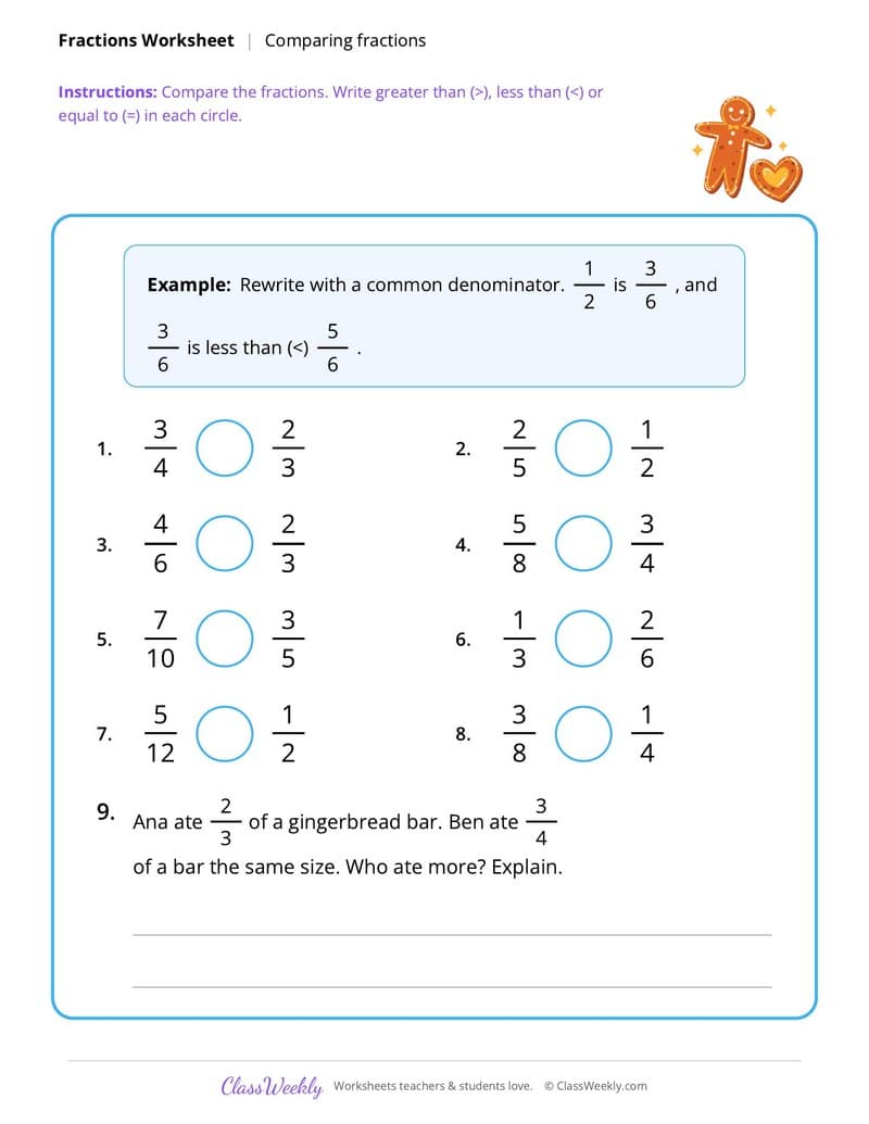 Christmas Comparing Fractions - 4th Grade worksheet preview