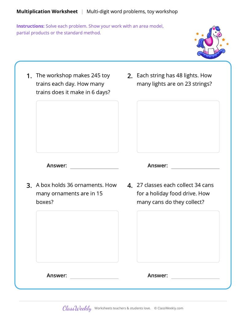 Christmas Multi-Digit Multiplication - 4th Grade worksheet preview