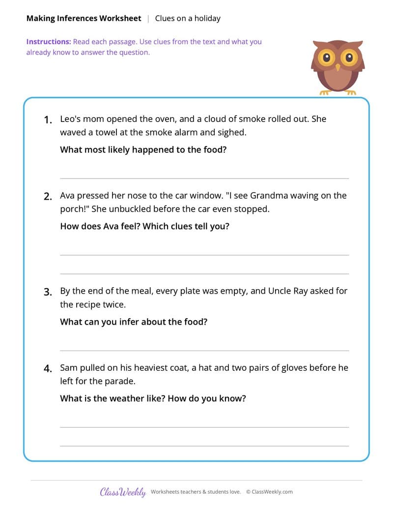Thanksgiving Making Inferences - 4th Grade worksheet preview