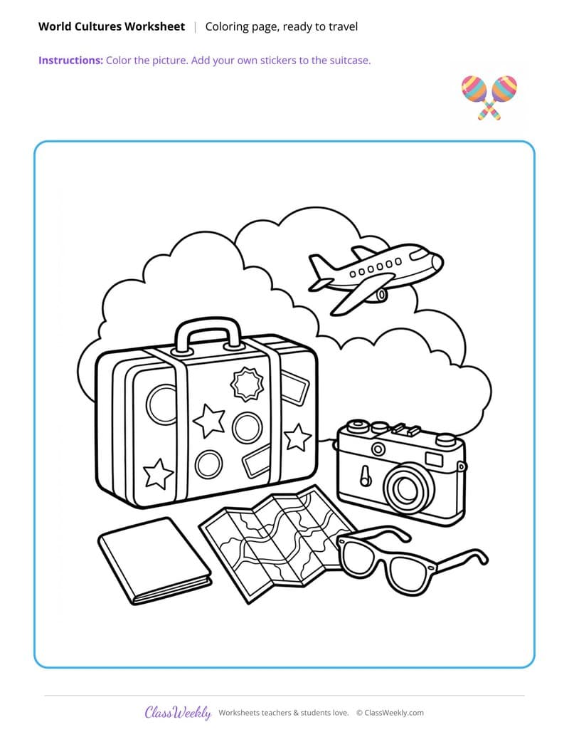 Ready to Travel Coloring Page - Diversity & World Cultures - 4th Grade Coloring Pages printable preview