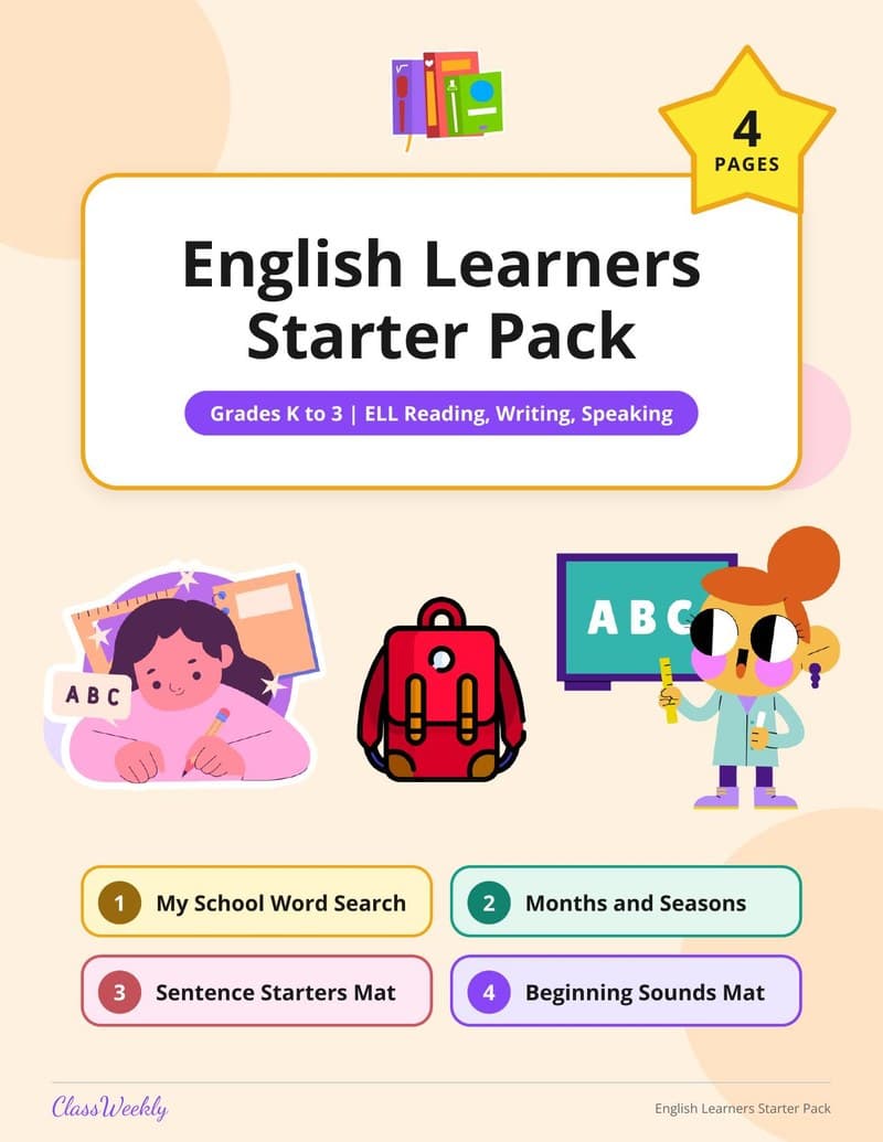 English Learners Starter Pack - Kindergarten ELL Resources printable preview