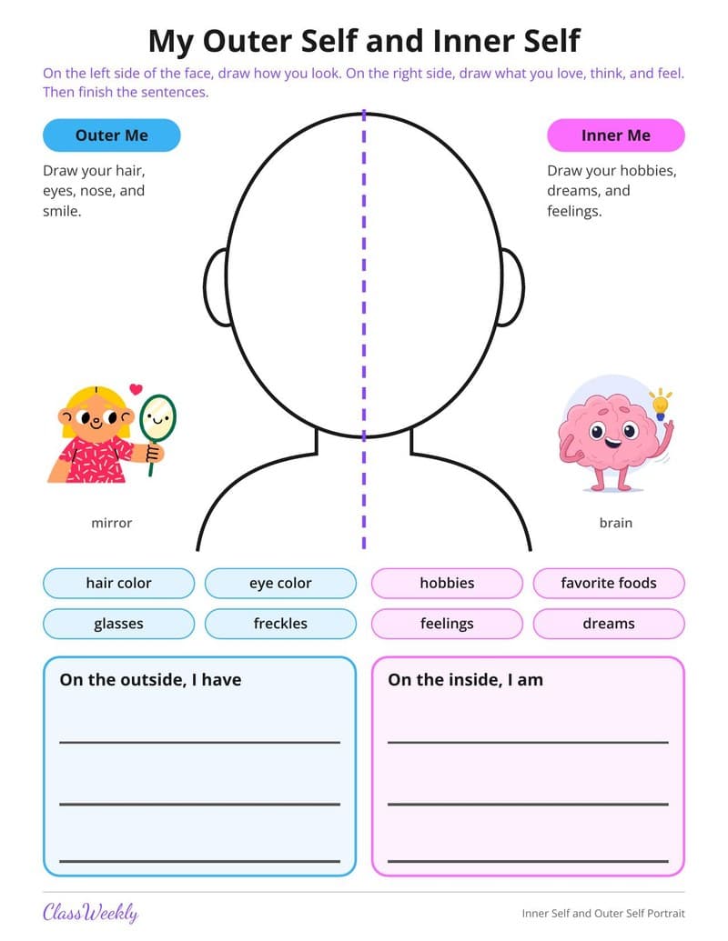 Inner Self and Outer Self Portrait - Kindergarten Activity Packets printable preview