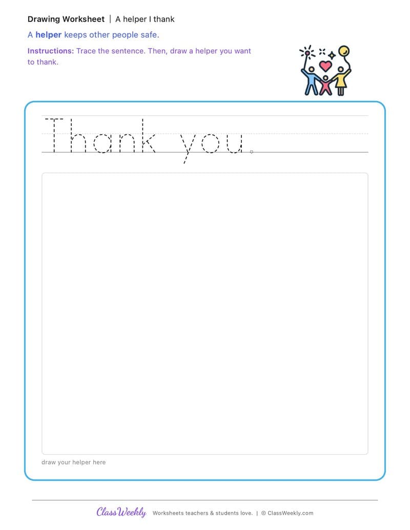 A Helper I Thank - Patriot Day - Kindergarten worksheet preview